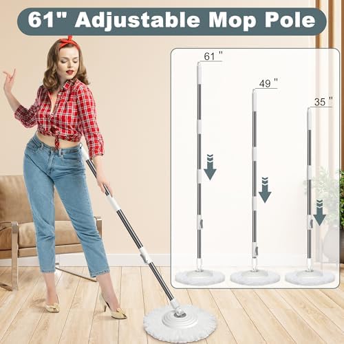 Wodemom Spin Mop and Bucket Set with 6 Refills and 61 Handle - White