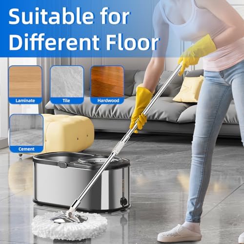 Swiftiron Spin Mop and Bucket Set with Wringer Silver