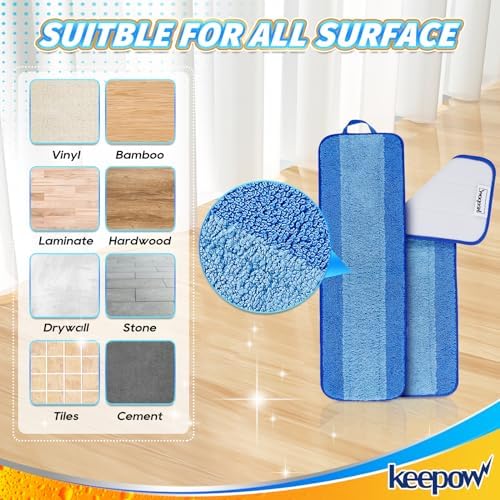 KEEPOW 18 Microfiber Mop Pads 4 Pack Washable Reusable Replacement