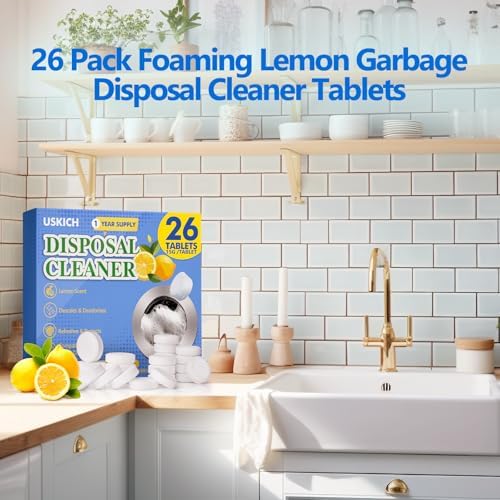 USKICH Garbage Disposal Cleaner Tablets 26 Pack Fresh Lemon Scent