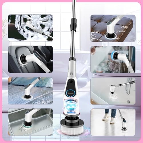 Dovety Electric Spin Scrubber with 8 Brush Heads and Extension Handle