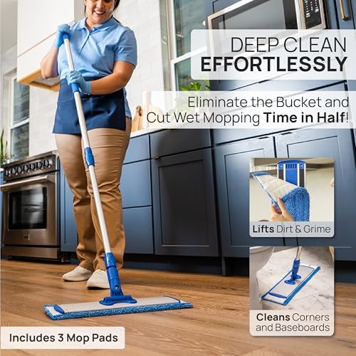 18 Inch Heavy Duty Microfiber Floor Mop - No Bucket Needed