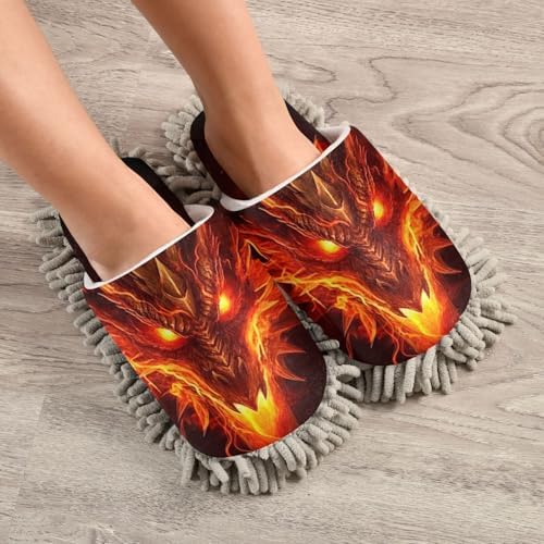 FLildon Microfiber Mop Slippers Dragon Head Red Washable