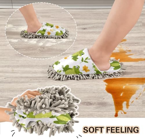 FLildon Microfiber Cleaning Slippers Cute Frogs Washable Mop Shoes for Men Women