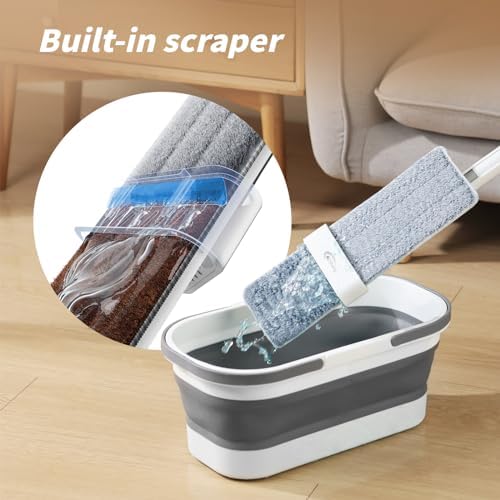 Oshang Flat Mop with Collapsible Bucket and Wheels 1