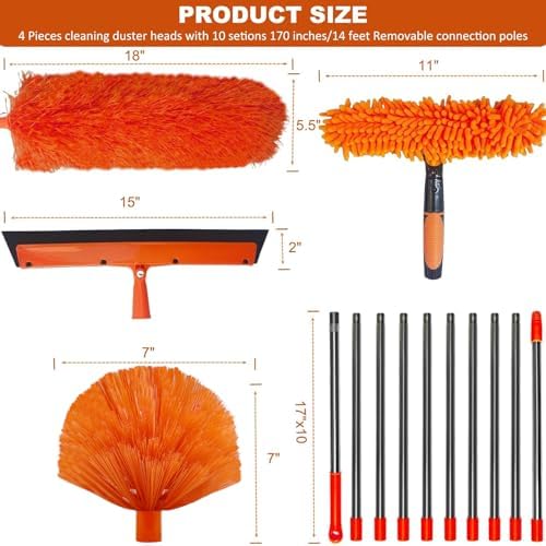 Tonmp 20 Foot High Reach Duster Kit with 3-14ft Extension Pole