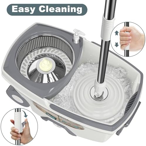 Wodemom Spin Mop and Bucket Set with 6 Refills and 61 Handle - White
