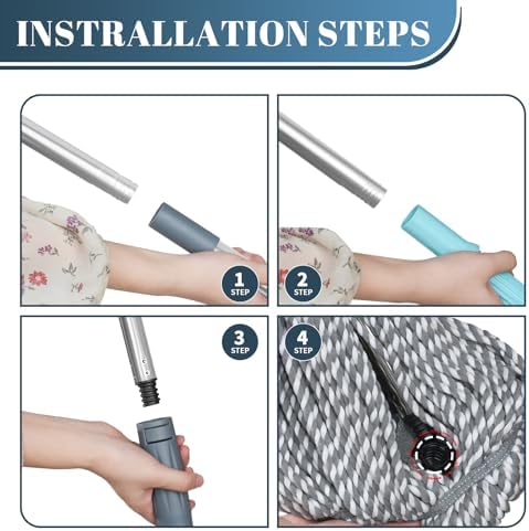 GRAREND Self-Wringing Twist Mop with Scrub Pad 64-Inch Grey