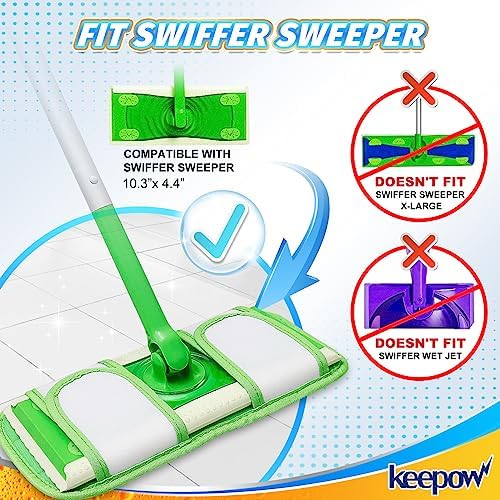 KEEPOW Reusable Pads for Swiffer Sweeper - 5 Pack 12 Mop Refills