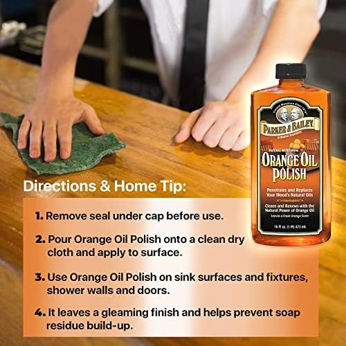 Parker Bailey Orange Oil Polish 16oz - Natural Wood Cleaner Furniture Polish 1