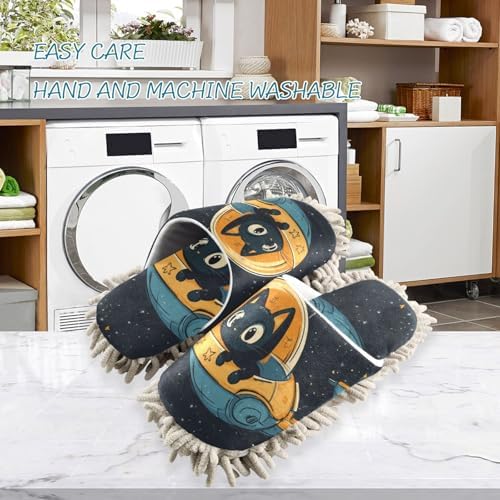 FLildon Microfiber Cleaning Slippers for Men Women Space Cat Astronauts
