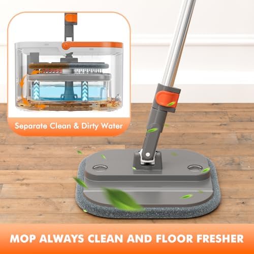 INWEJIA Spin Mop and Bucket Set with 90 Foldable and 360 Rotating Design