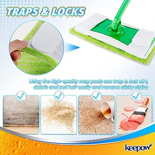KEEPOW Reusable Mop Pads for Swiffer and Flat Mops - 4 Pack