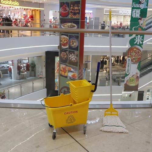 Midoneat Commercial Mop Bucket with Side Press Wringer and Wheels Yellow