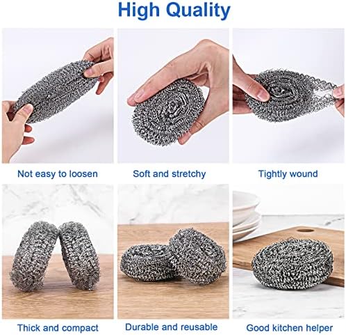 12 Pack Premium Stainless Steel Scrubbers - Heavy Duty Cleaning Tools