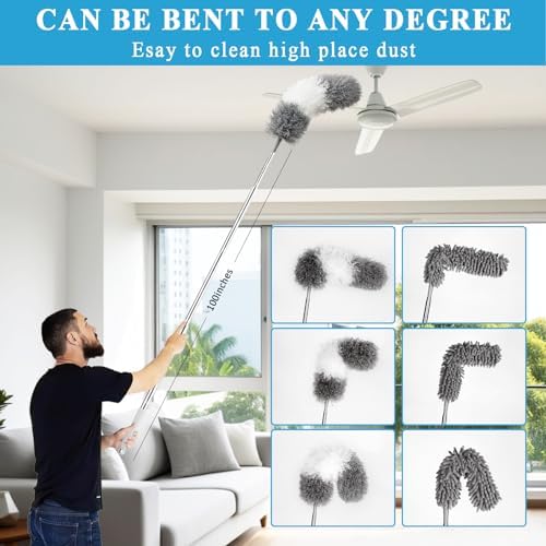 Microfiber Duster Kit 27pcs with 100in Pole and Wall Cleaner
