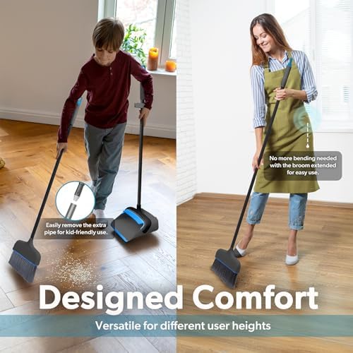 BLACKDECKER Butler Broom Dustpan Set - Space-Saving Lightweight BlackBlue