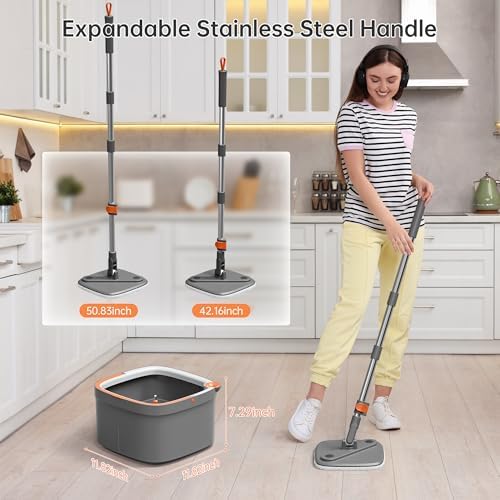 KZKR Spin Mop Bucket Set with 6 Microfiber Pads and Water Separation System