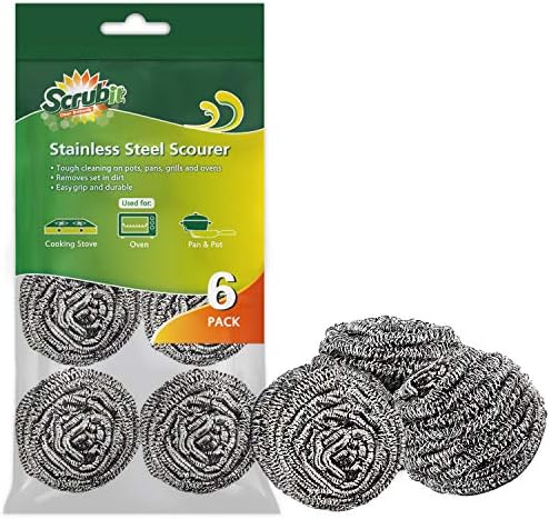 SCRUBIT 6 Pack Stainless Steel Scourers - Dish Pot Pan and Oven Cleaner