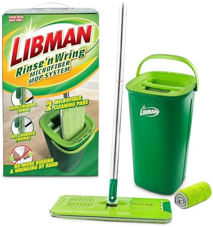Libman Rinse n Wring Mop and Bucket Set 2 Microfiber Pads Green
