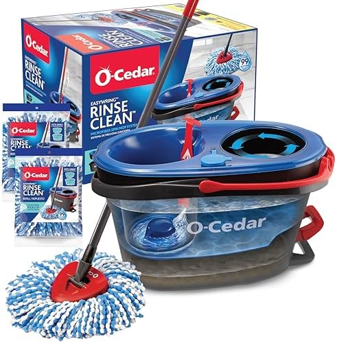O-Cedar RinseClean Spin Mop Bucket Set 2 Extra Mop Heads