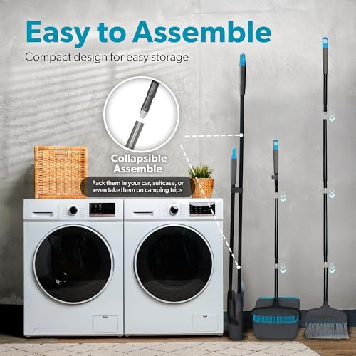 BLACKDECKER Butler Broom Dustpan Set - Space-Saving Lightweight BlackBlue