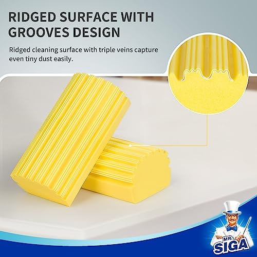 MRSIGA Reusable Duster Sponge with Ridged Surface 4 Pack Yellow