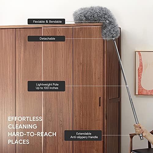 DELUX Microfiber Feather Duster Set 7PCS with 100 Inch Pole