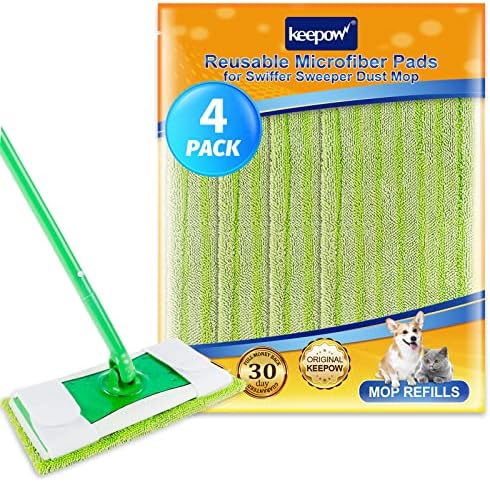 KEEPOW Reusable Mop Pads for Swiffer and Flat Mops - 4 Pack