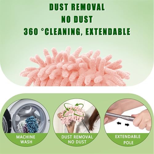 4Pcs Reusable Microfiber Dusters with Extension Pole
