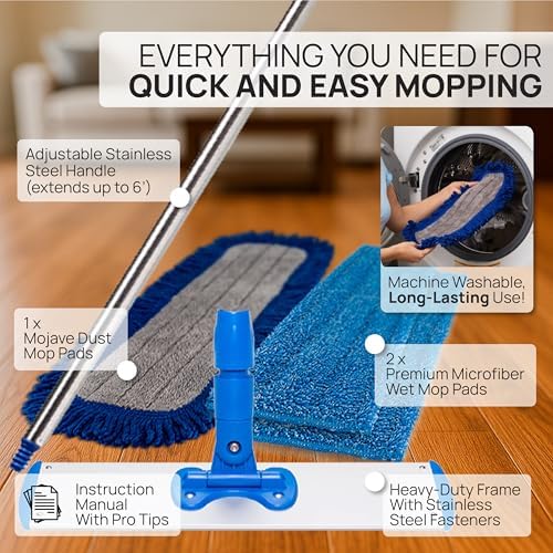 18 Inch Heavy Duty Microfiber Floor Mop - No Bucket Needed