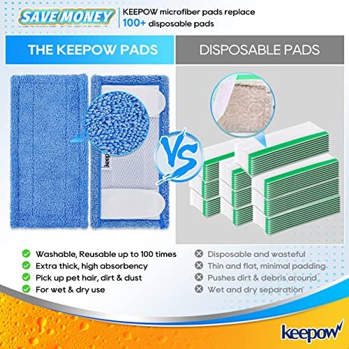 KEEPOW Microfiber Mop Pads 6 Pack Reusable