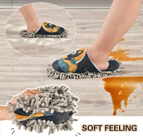 FLildon Microfiber Cleaning Slippers for Men Women Space Cat Astronauts