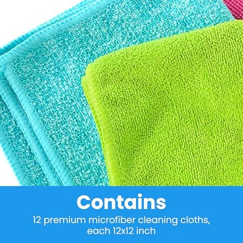 Micro Fiber Cloth 12-Pack - 12x12 Inch Streak-Free Wipes