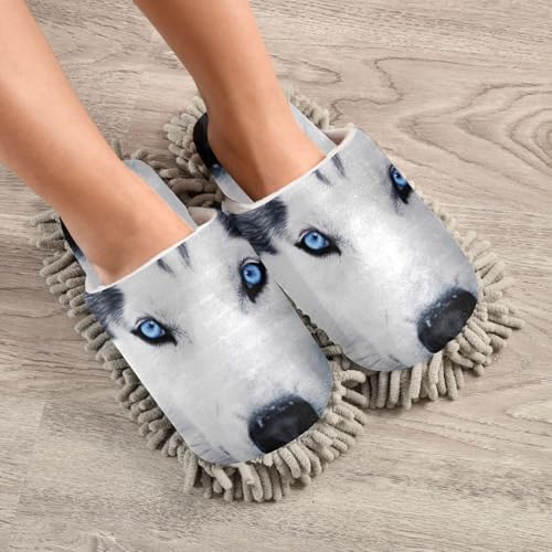 FLildon Microfiber Mop Slippers Husky Eyes Blue for Men Women