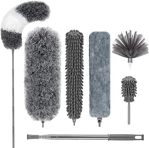 DELUX Microfiber Feather Duster Set 7PCS with 100 Inch Pole