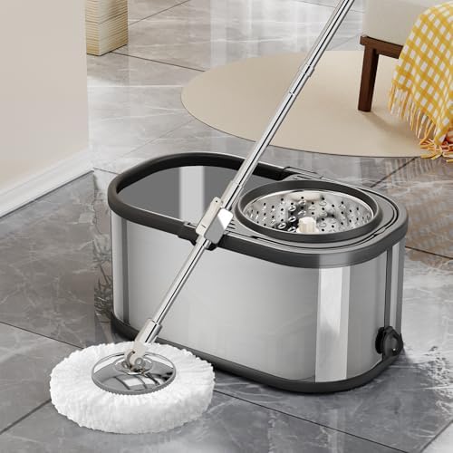 Swiftiron Spin Mop and Bucket Set with Wringer Silver