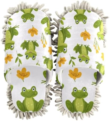 FLildon Microfiber Cleaning Slippers Cute Frogs Washable Mop Shoes for Men Women