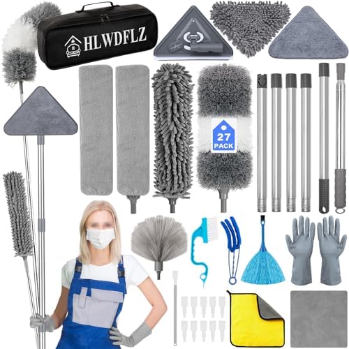 Microfiber Duster Kit 27pcs with 100in Pole and Wall Cleaner