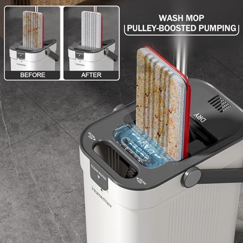 HoMettler 3-Tank Mop Bucket Set with 4 Microfiber Pads