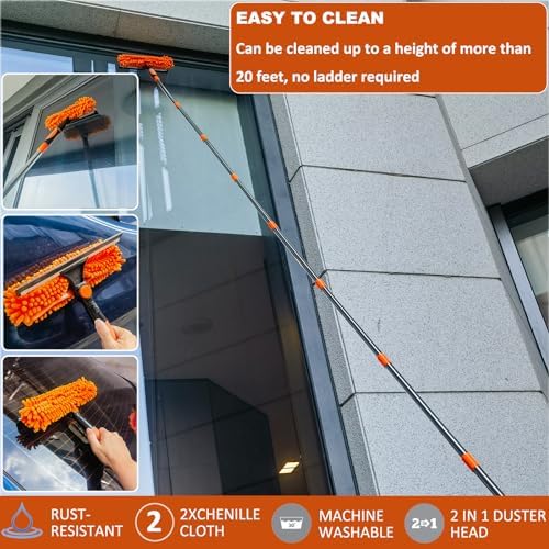 Tonmp 20 Foot High Reach Duster Kit with 3-14ft Extension Pole