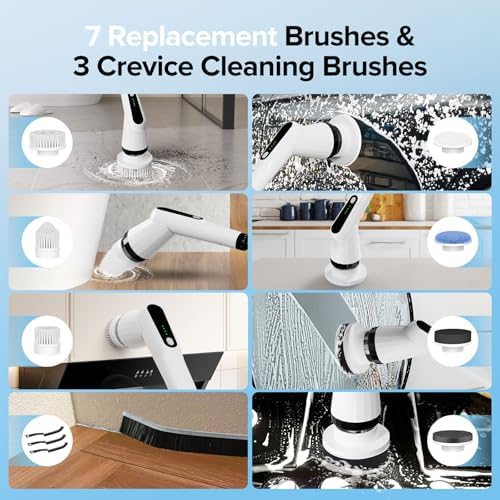 Dreazu Electric Spin Scrubber with 7 Brush Heads and Retractable Handle