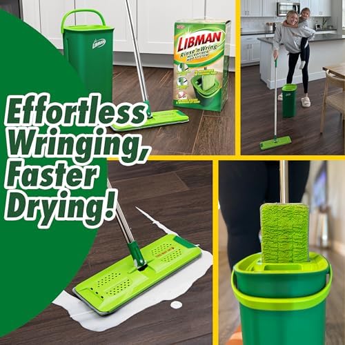 Libman Rinse n Wring Mop and Bucket Set 2 Microfiber Pads Green