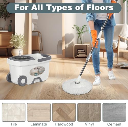 Wodemom Spin Mop and Bucket Set with 6 Refills and 61 Handle - White