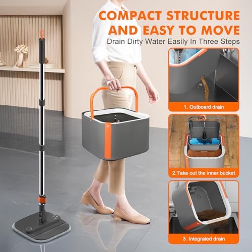 INWEJIA Spin Mop and Bucket Set with 90 Foldable and 360 Rotating Design