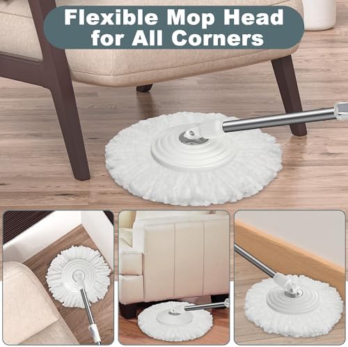 Wodemom Spin Mop and Bucket Set with 6 Refills and 61 Handle - White