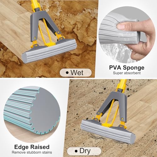 MASTERTOP Self Squeeze Sponge Mop with 3 Refills