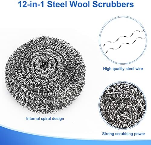 12 Pack Premium Stainless Steel Scrubbers - Heavy Duty Cleaning Tools
