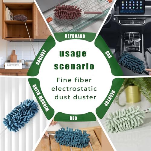 4Pcs Reusable Microfiber Dusters with Extension Pole