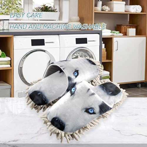 FLildon Microfiber Mop Slippers Husky Eyes Blue for Men Women